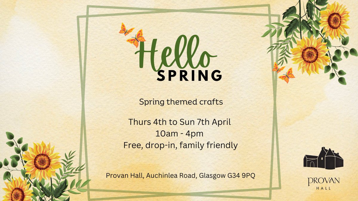 We're open today 10am - 4pm with drop-in spring themed crafts. Get creative with making mixed media bouquet collages, tissue paper daffodils and more. Free and family friendly. #provanhall #easterholidays #spring #crafts #glasgowmuseum #familyfriendly