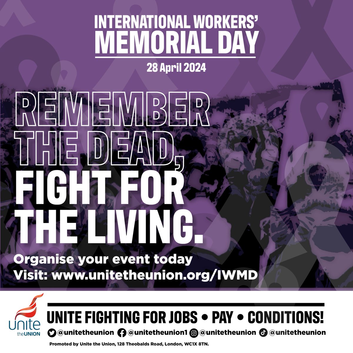 Get ready for International Workers' Memorial Day on 28 April! Here's 3 ways you can get involved: 1. Plan your own event. 2. Display a poster at your workplace. 3. Share this graphic to raise awareness. For more resources, visit our website: unitetheunion.org/iwmd #IWMD24