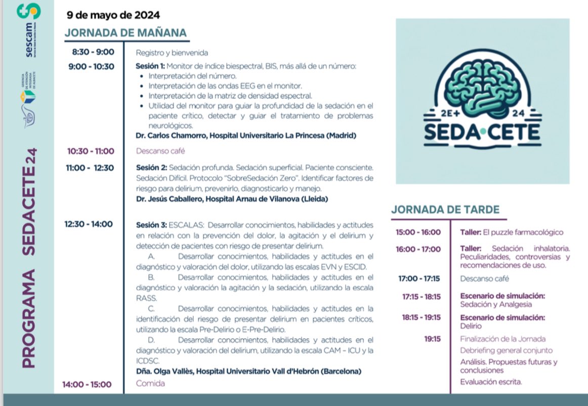 Nos complace presentaros la primera edición de SEDACETE, que se celebrará el 9 de mayo. Curso basado en simulación sobre sedación y analgesia en UCI con profesores e instructores de lujo. Gracias a los que lo habéis hecho posible. #UCI #sedacete #sedacion