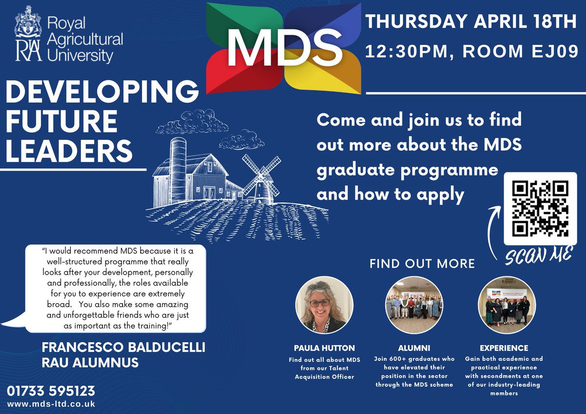 Two weeks today we will be visiting The Royal Agriculture University to discuss the MDS graduate programme and how you can apply. #RAU #Students #Agriculture #Leadership