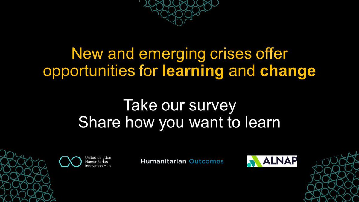 📢 We need your help! Take this survey📋 as we research into what is needed to support learning in the #humanitarian sector. 👉 Survey: buff.ly/3PGCNCv 💡 Your insight will help inform our Learning in New & Emerging Crises project with @UKHIH & @HumanitarianOutcomes