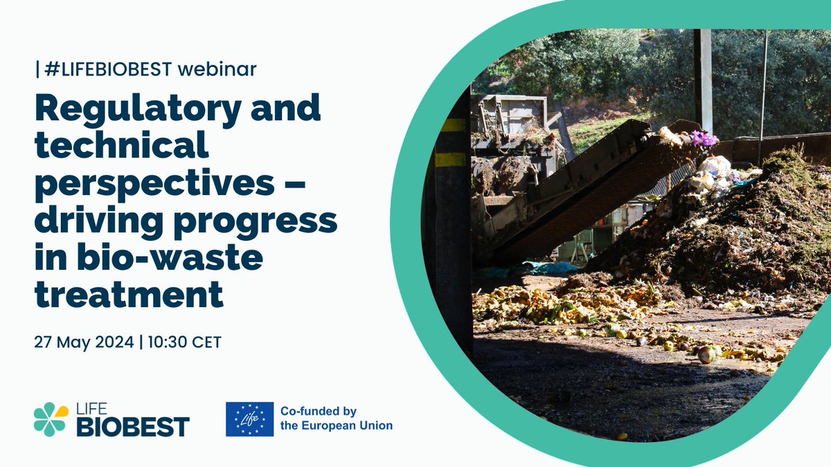 Put an ❌ in your 📅 on 27 May to join the second #LIFEBIOBEST webinar! This time, we will delve into the treatment side of #biowaste management, looking at both regulatory and technical aspects relevant to regional & municipal authorities 👷 Register: zurl.co/wNE3