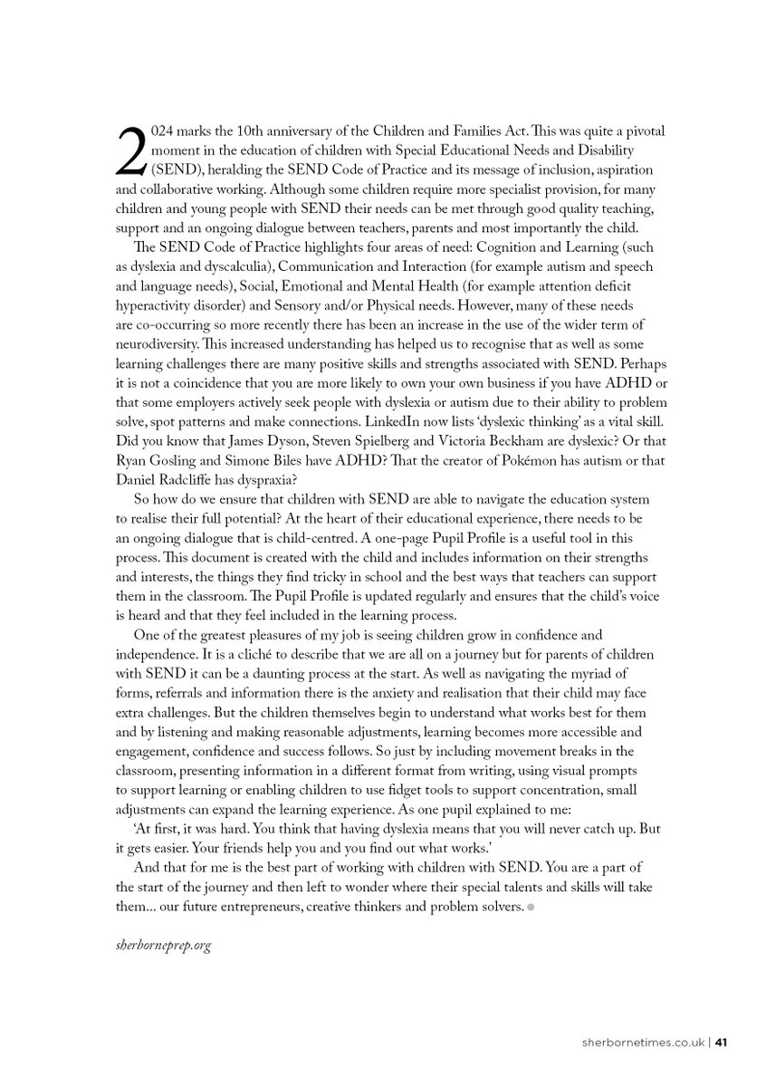 Sherborne Prep (@sherborneprep) on Twitter photo Our Head of Learning Support, Elaine Blake, writes for this month's <a href="/sherbornetimes/">Sherborne Times</a> - to read the full article on p40-41, visit: issuu.com/sherbornetimes…
#sherborneprep #dorsetprepschool #beyondthebluedoor Our Head of Learning Support, Elaine Blake, writes for this month's <a href="/sherbornetimes/">Sherborne Times</a> - to read the full article on p40-41, visit: issuu.com/sherbornetimes…
#sherborneprep #dorsetprepschool #beyondthebluedoor
