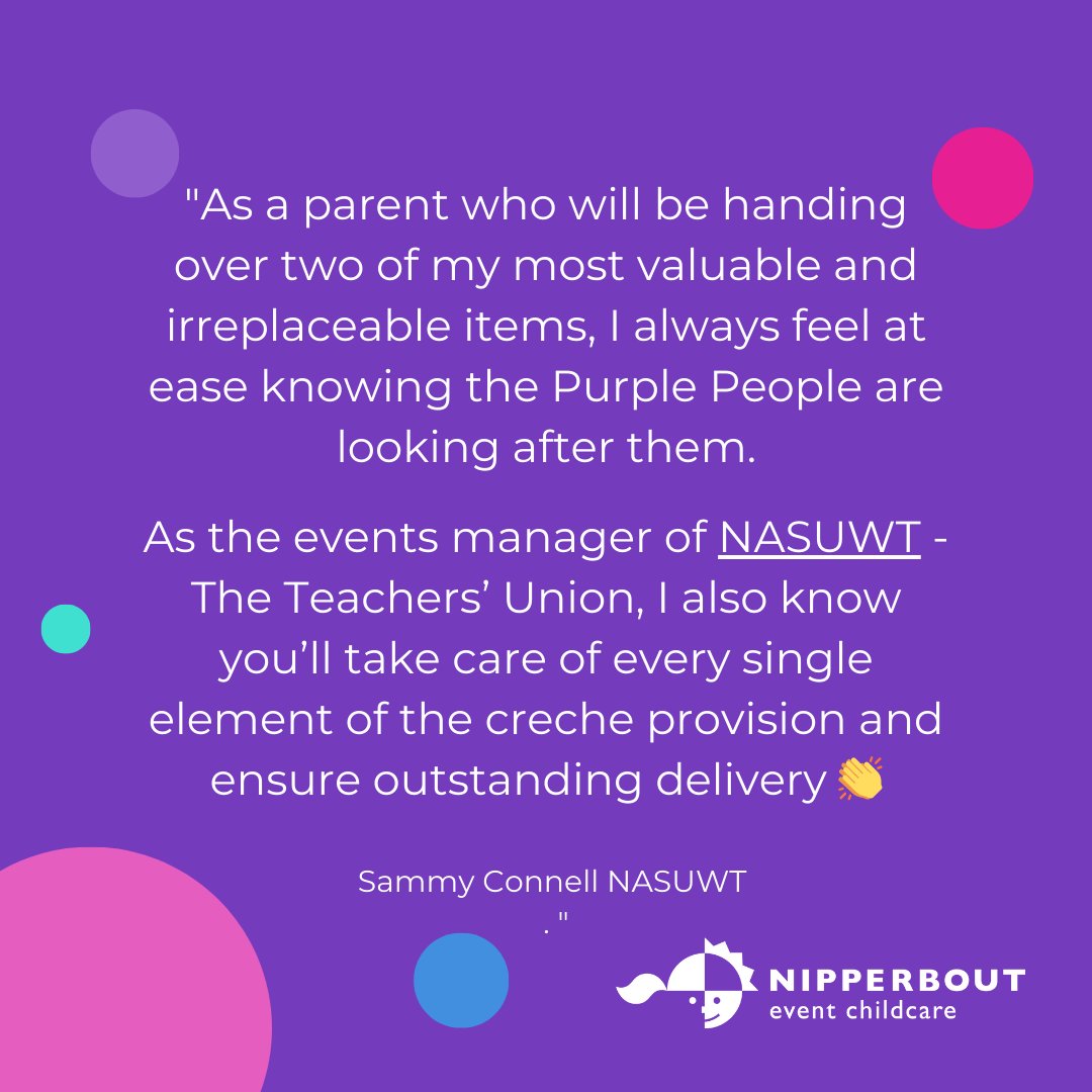 When your client is also a parent.

Not sure we'll get a better #EventProf endorsement than that!

@NASUWT 
#Nipperbout #EventChildcare #ChildrenAtEvents #SafeguardingEvents #NASUWT24 #PurplePeople