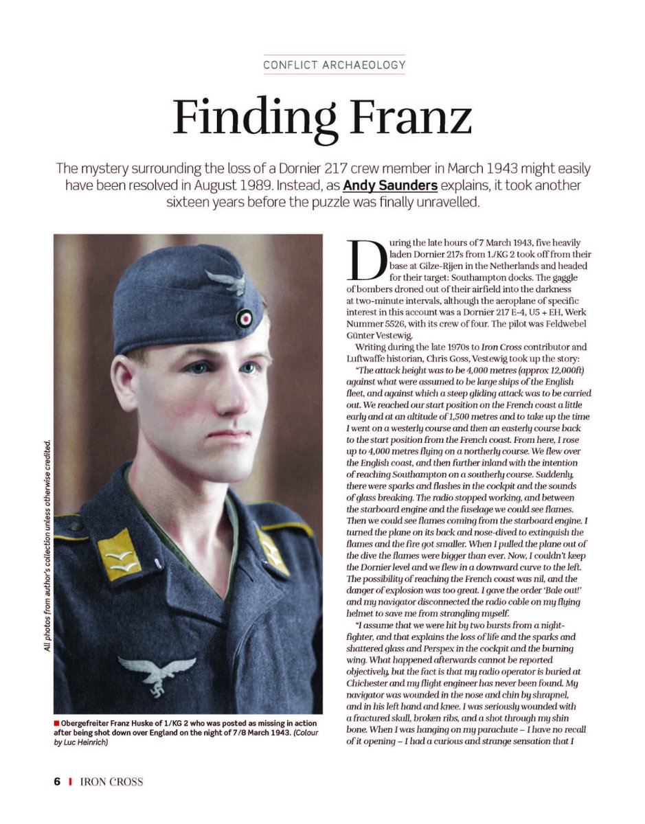 Inside Issue 20 | Finding Franz Our editor explains how the mystery surrounding the loss of a Dornier 217 crew member in March 1943 was finally unravelled after a series of excavations, read the full feature militaria.ma/ic-issue20