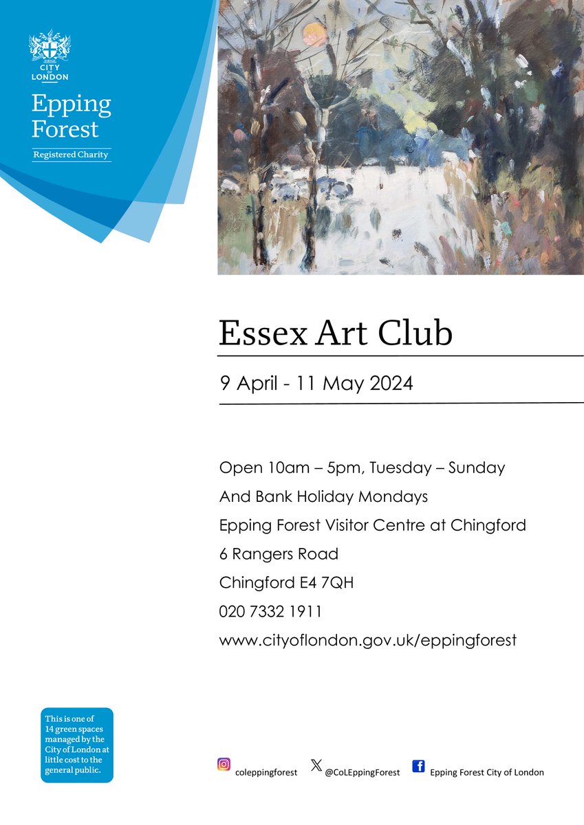 Next week the #Essex #Art Club returns to the Epping Forest Visitor Centre at Chingford! The EAC has a rich history spanning 120 years and a membership that has included Sir Winston Churchill. We're eager to see the current members' take on #EppingForest. 🎨🌳🎨