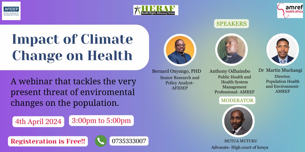 It's finally here! Come be part of the conversation as we delve into exploring the effects of climate change on the population. We will be live on Facebook @ Heraf Kenya.  See you at 3pm!
 <a href="/andrewsuleh/">Dr Andrew Suleh MD</a>  
<a href="/Mianonene/">Miano munene</a> 

 Click the Link below and Register!
forms.gle/RF2VAFFB585snw…