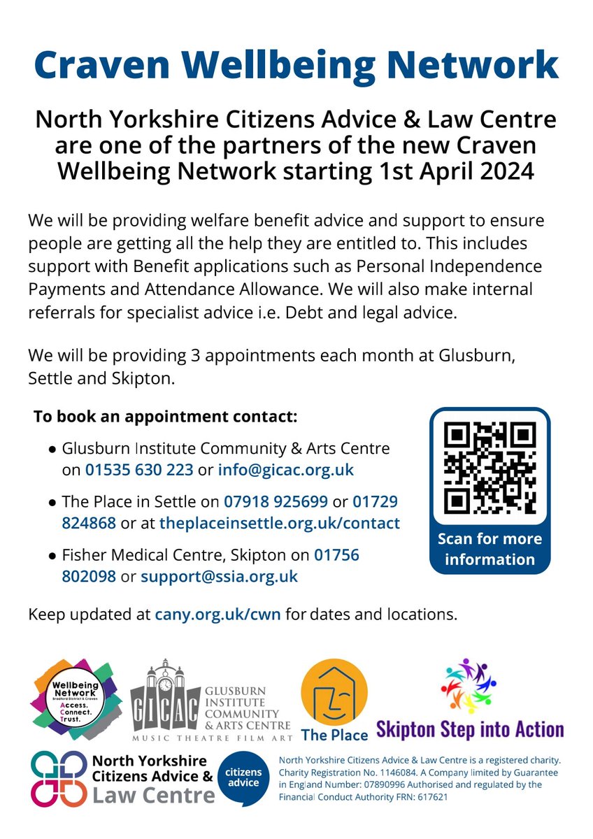 We are happy to announce are now officially one of the partners of the new #Craven Wellbeing Network! We will be providing welfare benefit advice and support to ensure people are getting all the help they are entitled to. Read more here... cany.org.uk/cwn/