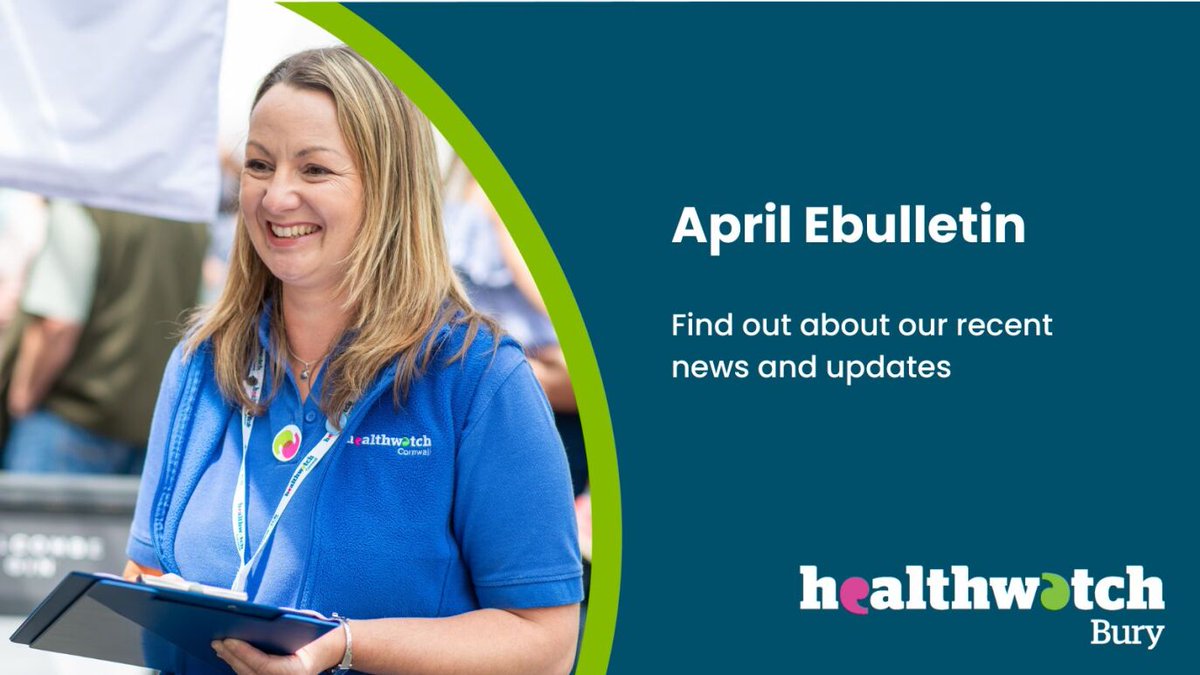 📣The latest Healthwatch Bury ebulletin is available now! Click the link to read our recent news and updates: mailchi.mp/7739ffe9c433/s… #Healthwatch #Bury
