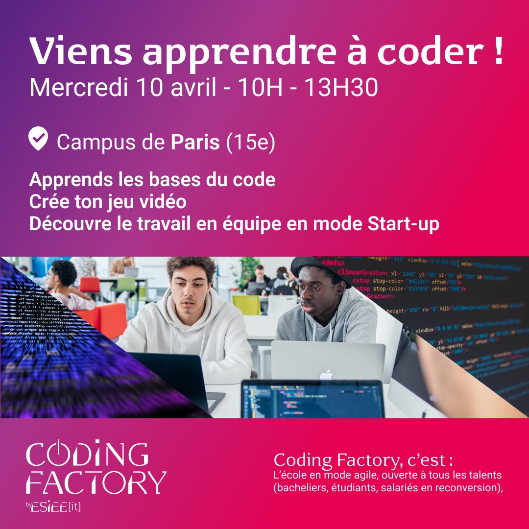 CodingEsieeIT's tweet image. Le code vous intéresse, mais vous ne savez pas par où commencer ? 🤔
Alors, venez apprendre à coder avec nous ! → esiee-it.fr/fr/evenements/…
Rejoignez-nous pour créer un jeu d’arcade en Python.
#codingfactory #code #tuto #learn