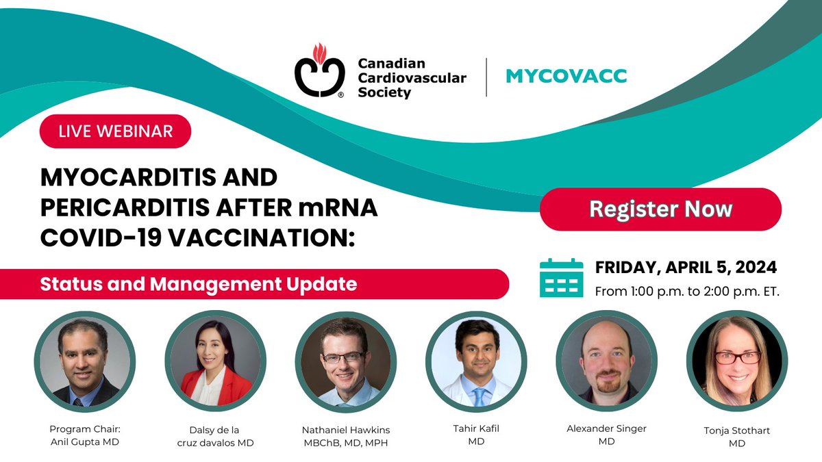 Tomorow night at 8:00 p.m. ET, join us for a status and clinical management update on post-mRNA COVID-19 vaccine myocarditis and pericarditis from public health, cardiology, and family medicine perspectives. It's not too late to register: ow.ly/qyqy50R8r6b