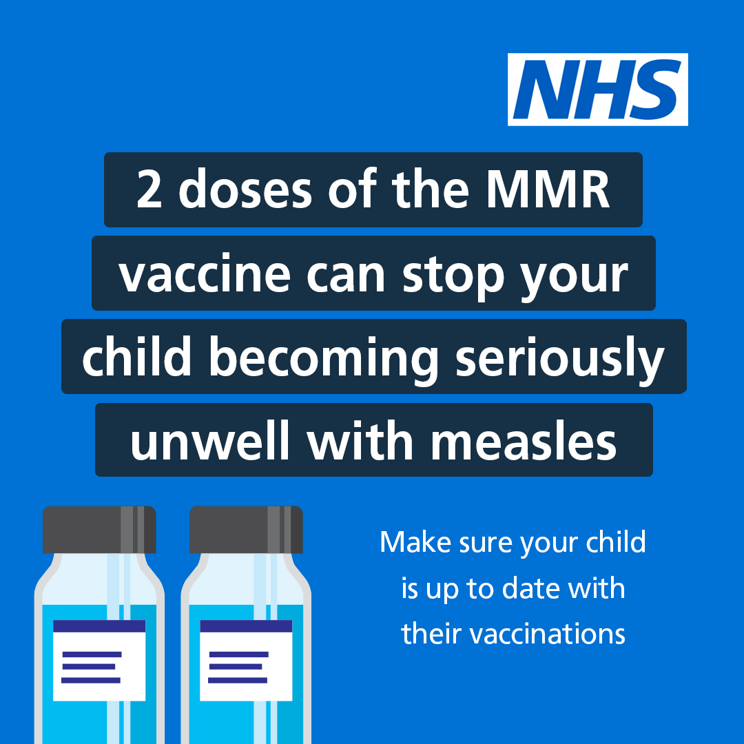 Check your child has had both doses of the MMR jab before going back to school, it can offer protection from measles for life! You can see if they've had both doses by looking in their Red Book & contact your GP to arrange a catch-up. Find out more: nhs.uk/vaccinations/m…