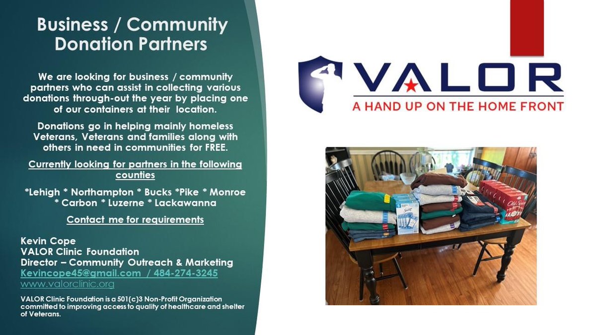 One of the easiest ways you can help a #veteran is by letting us place a bin to collect #donations #please consider helping <a href="/ValorClinic/">VALOR Clinic Foundation</a> #Homelessveteran #usa #love #follow #help #share #Military #volunteer #x