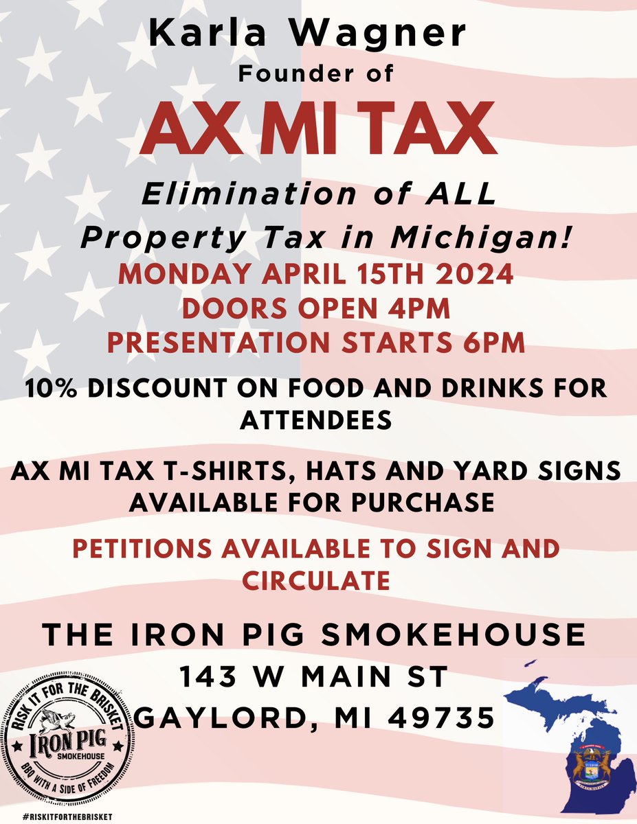 Monday April 15th {TAX DAY} come here a presentation on a ballot initiative for eliminating property tax in Michigan.