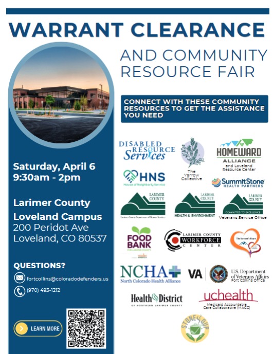 Join us at the Warrant Clearance Event is this Saturday in Loveland from 9:30 a.m. to 2 p.m. Scan the code or visit the link below to learn more. larimer.gov/events/warrant…