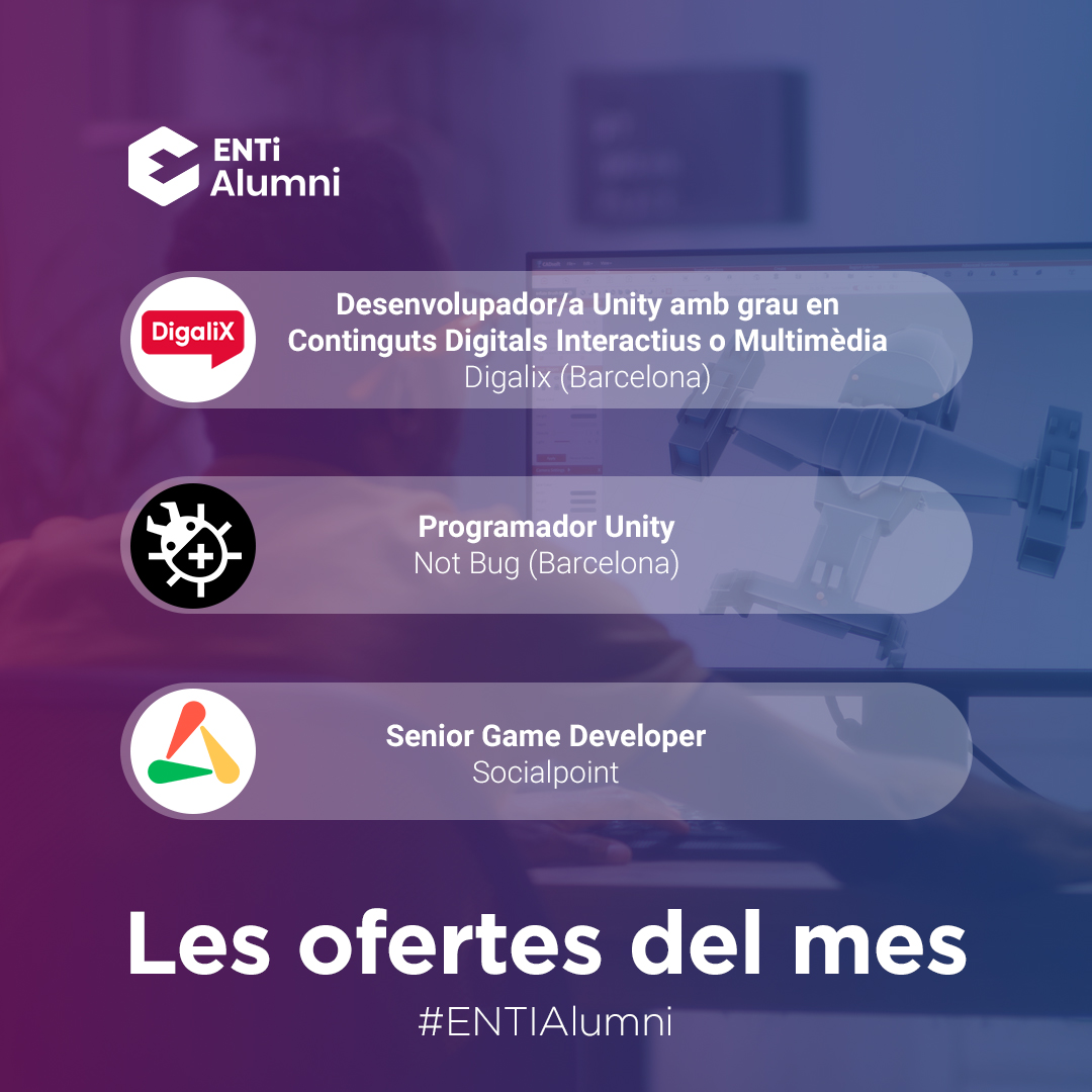 Us deixem les millors ofertes que vam rebre durant el passat mes de març: 👾 Desenvolupador/a Unity amb grau en Continguts Digitals Interactius o Multimèdia a Digalix (Barcelona). 👾 Programador Unity a Notbug (Barcelona). 👾 Senior Game Developer a Socialpoint