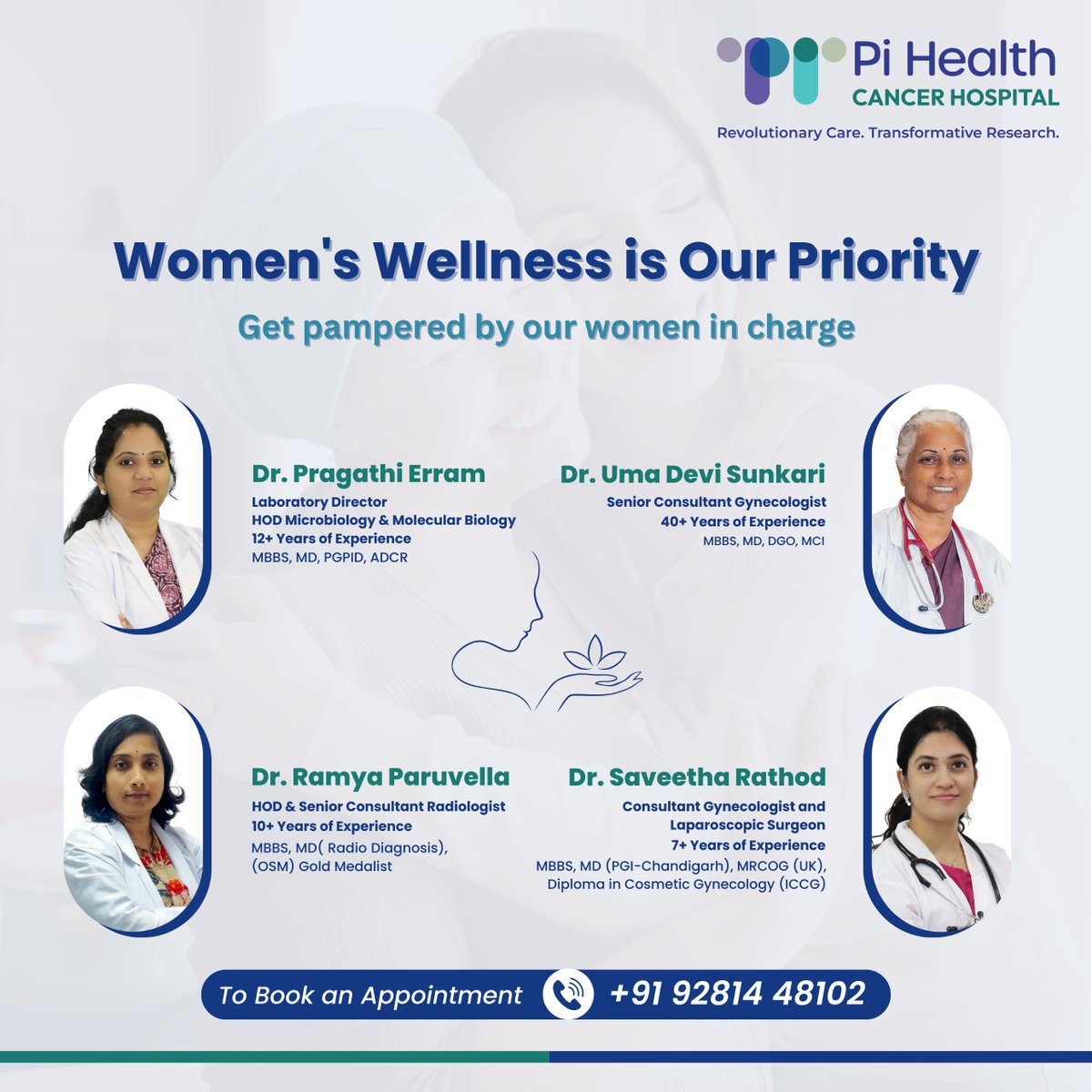 At Pi Health Cancer Hospital, we deeply value women's health. Our dedicated team offers personalized care tailored to your needs. 
 Learn more at pihealthcancerhospital.com 
Or visit us at Pi Health Cancer Hospital
#WomenEmpowerment  #WellnessJourney #PiHealthCancerHospital