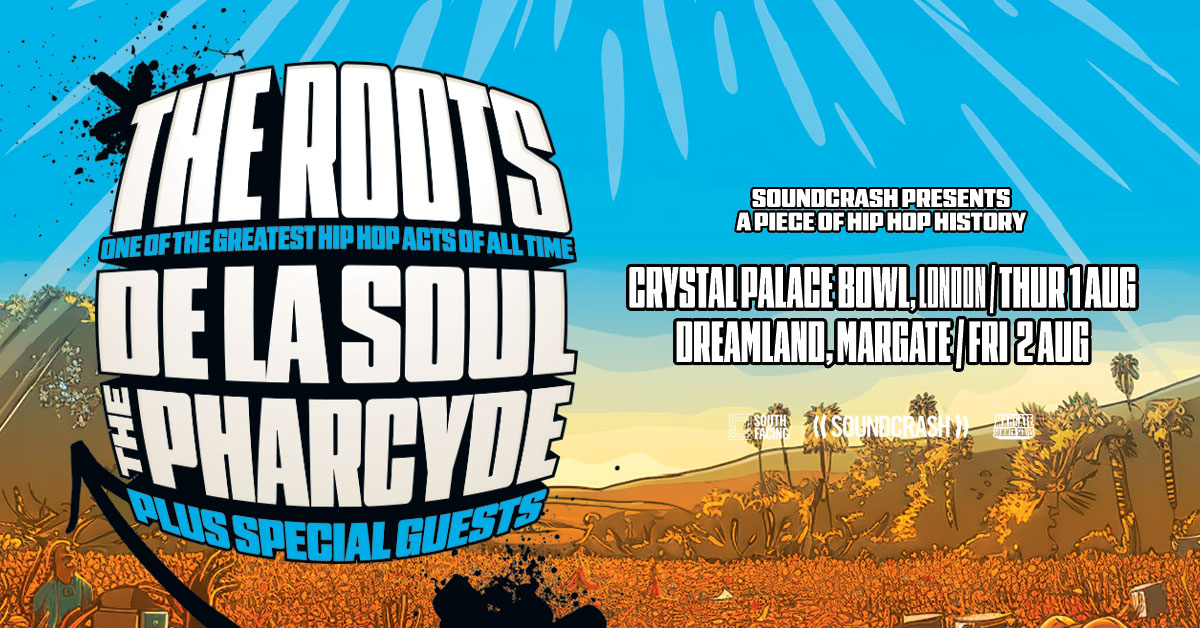 Making their return to the UK for the first time in EIGHT YEARS, Grammy-winning, trailblazing hip hop legends <a href="/theroots/">The Roots</a> will play two HUGE shows in London and Margate this August, joined by the mighty <a href="/WeAreDeLaSoul/">De La Soul</a> and <a href="/thepharcyde/">the pharcyde</a>.

Get tickets now ☀️ tinyurl.com/4jcknhkn