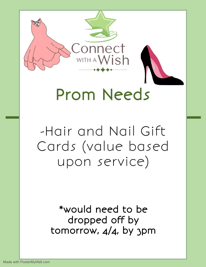 We need your help ‼️‼️‼️ Our Prom event is this Sunday and we are still in need of hair and nail gift cards for our girls! If you are able to assist/donate, we will need to collect them by tomorrow, April 4th by 3pm. Please share!