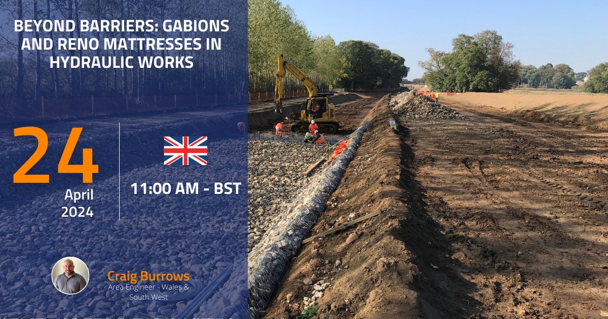 Dive into the realm of hydraulic engineering with our webinar: Beyond Barriers - Gabions &amp; Reno Mattresses. Learn how these innovations shape water management. 
Join us on 24/04/24 at 11:00 AM. 

Secure your space today: tinyurl.com/5ynd252m

#hydraulicworks #gabions