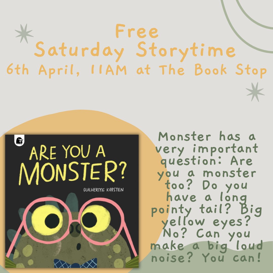 Join us on Saturday 6th April at 11am for a free Saturday Storytime reading of Are You A Monster? at The Book Stop! #freeevent #indiebookshop #whatsoninsthelens #kidsactivities #areyouamonster #childrensbooks