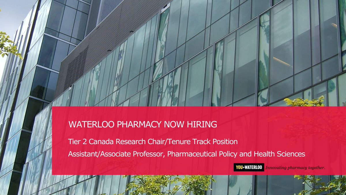 #WaterlooPharmacy is seeking an exceptional scholar & researcher to fill a Tier 2 Canada Research Chair/tenure track position. To be eligible, candidates must identify as a member of a racialized minority. Apply by Apr 30, 2024: bit.ly/3VNy6HW