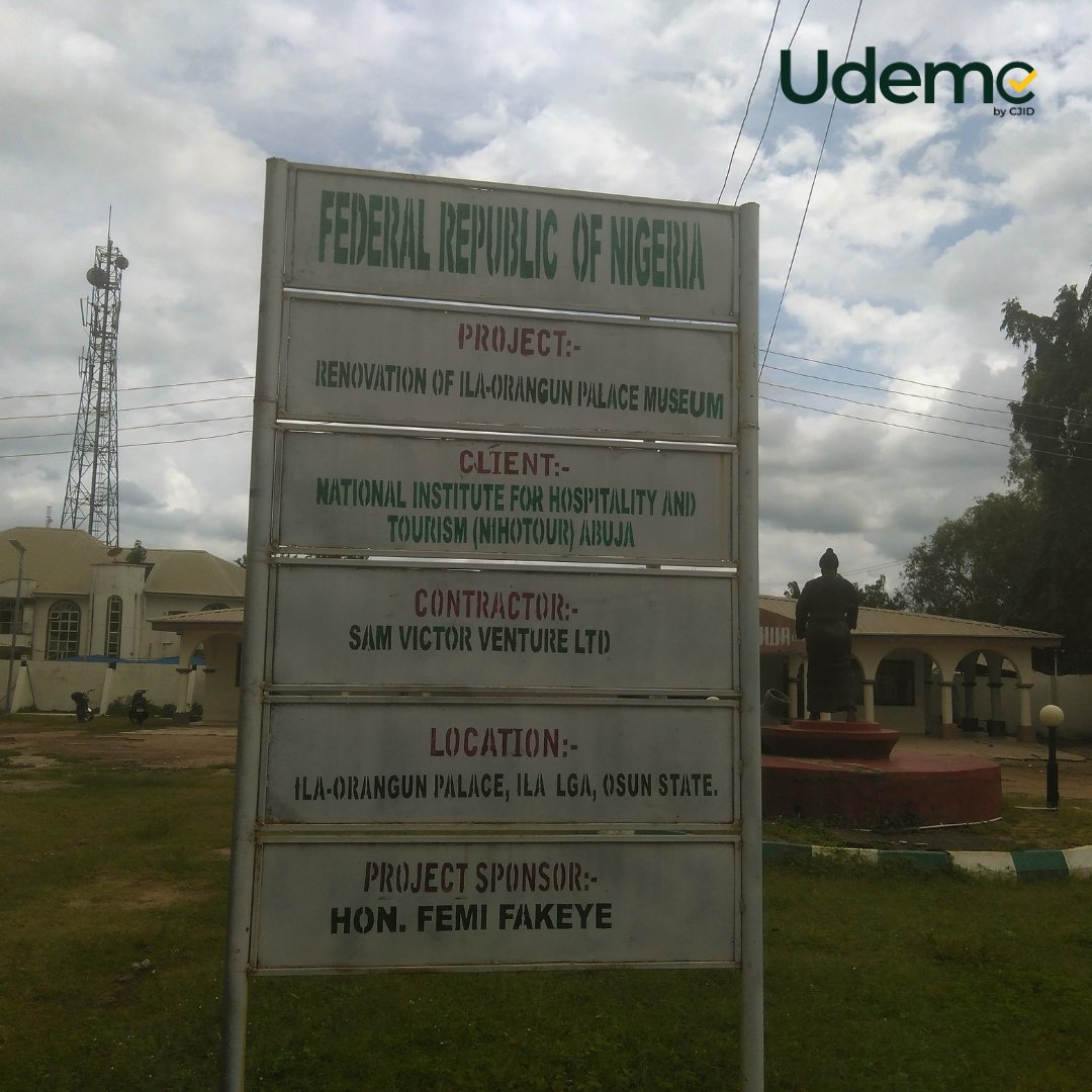 In 2022, N114 million was budgeted for the renovation of Ila Palace Museum, Ila-Orangun in Osun State. We tracked this project and observed that it has been executed. Read more: udeme.africa/blog/660eabd06… #UDEMEtracking #GetInvolved