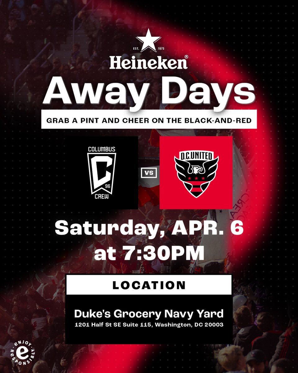 Join us this Saturday at Dukes Grocery in Navy Yard for our Official @Heineken Away Days! 👊
