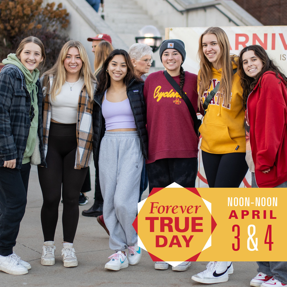 Forever True Day ends at noon! Your gift supports more than 5,090 students through the Future Alumni Network, providing opportunities to engage with fellow Cyclones on campus and network with alumni anywhere using career services. 𝗠𝗔𝗞𝗘 𝗔 𝗚𝗜𝗙𝗧 ➡️ forevertrueday.com/alumni