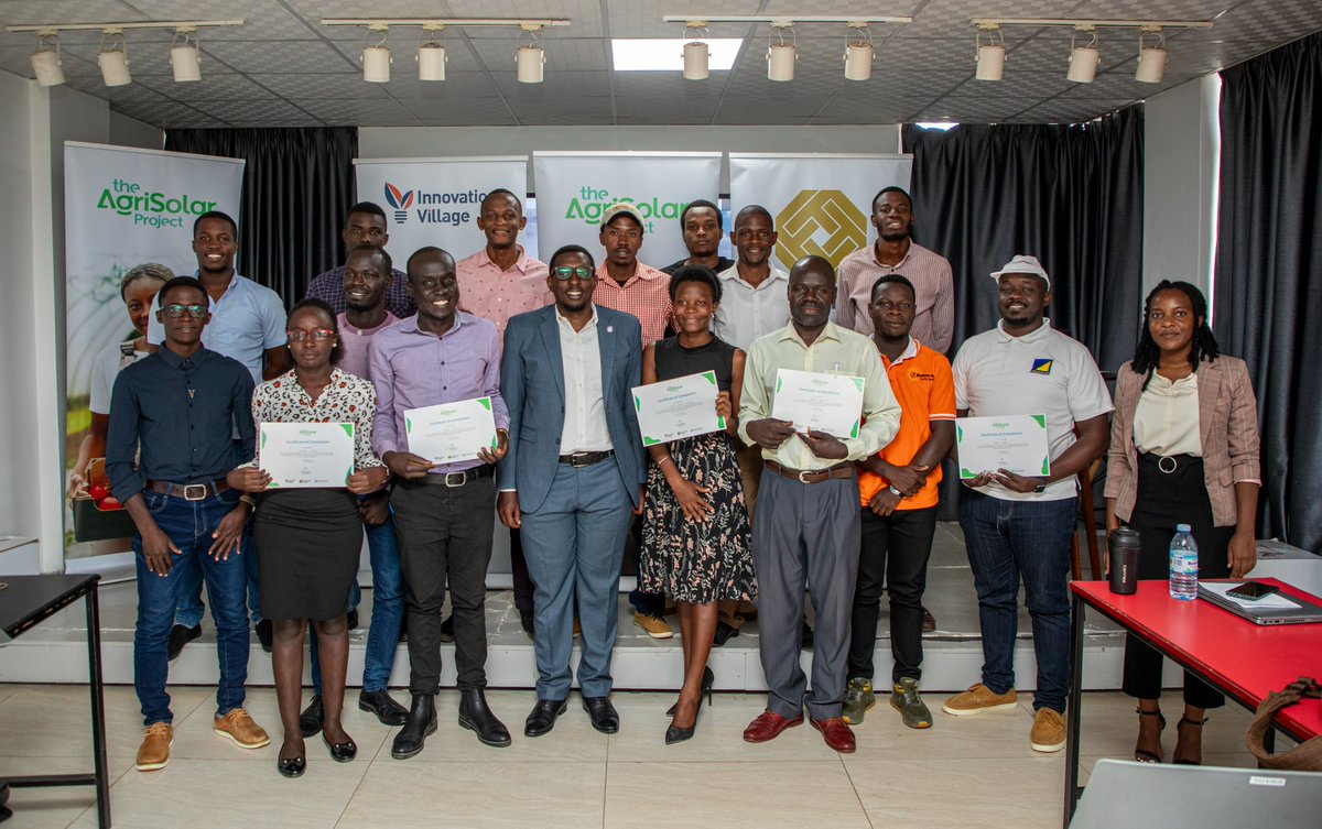 TheVillageUG's tweet photo. Today marked an exciting achievement as we celebrated the graduation of the second cohort of the #AgriSolarAcceleratorProgram, which was tailored to empower innovators in developing valuable financing solutions to accelerate business growth across the Agri-solar value chain while fostering inclusive business models. The program's primary goal was to equip entrepreneurs with a thorough understanding of how solar technologies are adopted and utilized within Uganda's horticulture, aquaculture, and dairy value chains.

Speaking at the event, Jude Kigozi, CEO of @luksolar, shared that the program provided a platform to attract new partnerships for distributing refrigerators to farmers in the dairy, horticulture, and aquaculture value chain, revamp their business strategy to attract niche customers and financial partners, and pivot venture models to better serve last-mile communities.

@PaddyNsubuga , Project Manager at Mushana E-SACCO, said, “The program provided us with a platform to develop clear financial plans for aquaculture farmers, including strategies for building solid credit scores and offering flexible plans. Through collaborations with participants like Samaki Care Ltd, they established connections with farmers in their database, enhancing more business opportunities.

Solomon Victor Kutesa from ODLN SACCO highlighted that the program helped refine our business model, particularly in onboarding new AgriSolar equipment such as solar irrigation pumps, pipes, and refrigerators. This refinement, coupled with asset financing, has made it easier for them to lend to farmers in the maize and coffee value chains, contributing to sustainable growth and impact in the sector.

As we drive efforts towards climate change, we remain committed to boosting the adoption of solar technologies by developing practical solutions that tap into their immense potential to revolutionize the sustainability and economics of energy use in last-mile farming communities as we make a meaningful contribution to the convergence of agriculture and renewable energy.

In case you missed, the call for applications for the 3rd cohort is now open and if you got the expertise to provide innovative solar solutions to last-mile communities, seize this opportunity now and apply today. Register here: https://t.co/6vbxiu5g27