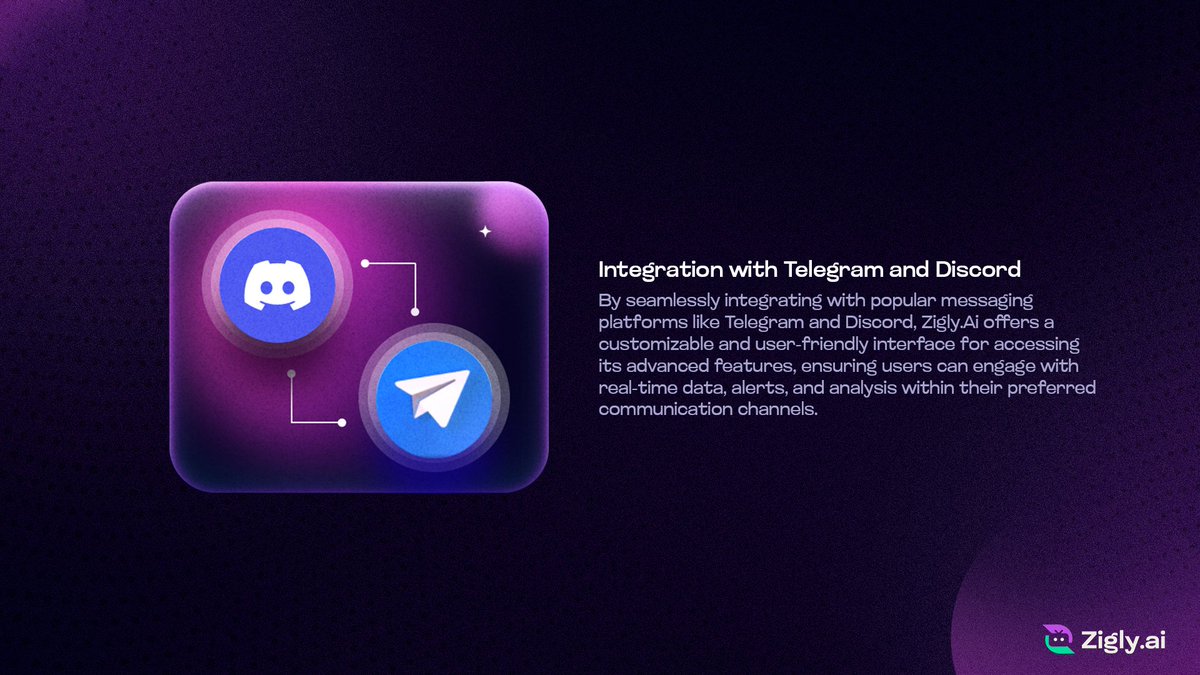 zigly_ai's tweet photo. 7/7 - Integration with Telegram and Discord - Access our advanced features effortlessly through popular messaging platforms like Telegram and Discord, ensuring you're always connected to real-time data and analysis for informed decision-making. 💬 https://t.co/ACW6DO1aSK