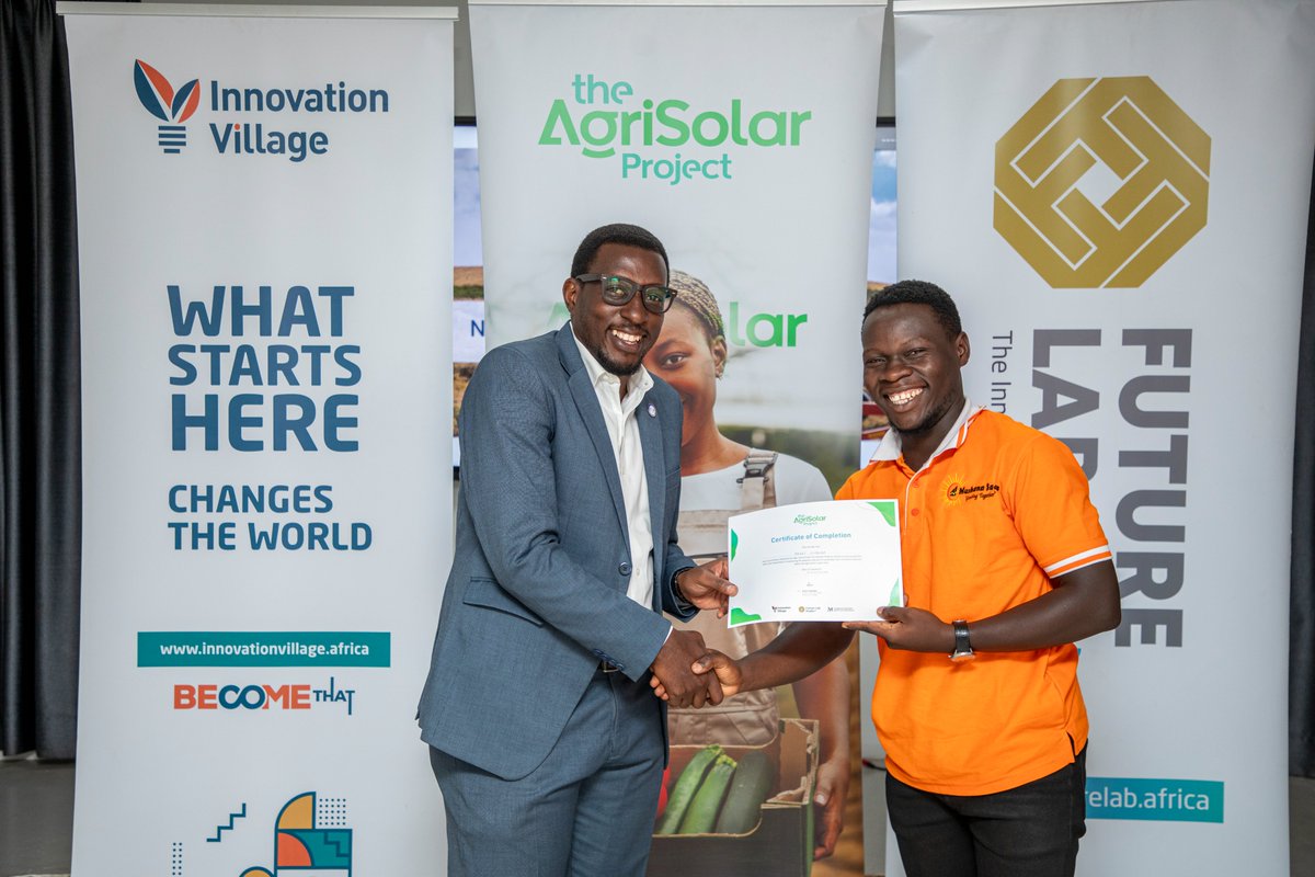 TheVillageUG's tweet photo. Today marked an exciting achievement as we celebrated the graduation of the second cohort of the #AgriSolarAcceleratorProgram, which was tailored to empower innovators in developing valuable financing solutions to accelerate business growth across the Agri-solar value chain while fostering inclusive business models. The program's primary goal was to equip entrepreneurs with a thorough understanding of how solar technologies are adopted and utilized within Uganda's horticulture, aquaculture, and dairy value chains.

Speaking at the event, Jude Kigozi, CEO of @luksolar, shared that the program provided a platform to attract new partnerships for distributing refrigerators to farmers in the dairy, horticulture, and aquaculture value chain, revamp their business strategy to attract niche customers and financial partners, and pivot venture models to better serve last-mile communities.

@PaddyNsubuga , Project Manager at Mushana E-SACCO, said, “The program provided us with a platform to develop clear financial plans for aquaculture farmers, including strategies for building solid credit scores and offering flexible plans. Through collaborations with participants like Samaki Care Ltd, they established connections with farmers in their database, enhancing more business opportunities.

Solomon Victor Kutesa from ODLN SACCO highlighted that the program helped refine our business model, particularly in onboarding new AgriSolar equipment such as solar irrigation pumps, pipes, and refrigerators. This refinement, coupled with asset financing, has made it easier for them to lend to farmers in the maize and coffee value chains, contributing to sustainable growth and impact in the sector.

As we drive efforts towards climate change, we remain committed to boosting the adoption of solar technologies by developing practical solutions that tap into their immense potential to revolutionize the sustainability and economics of energy use in last-mile farming communities as we make a meaningful contribution to the convergence of agriculture and renewable energy.

In case you missed, the call for applications for the 3rd cohort is now open and if you got the expertise to provide innovative solar solutions to last-mile communities, seize this opportunity now and apply today. Register here: https://t.co/6vbxiu5g27