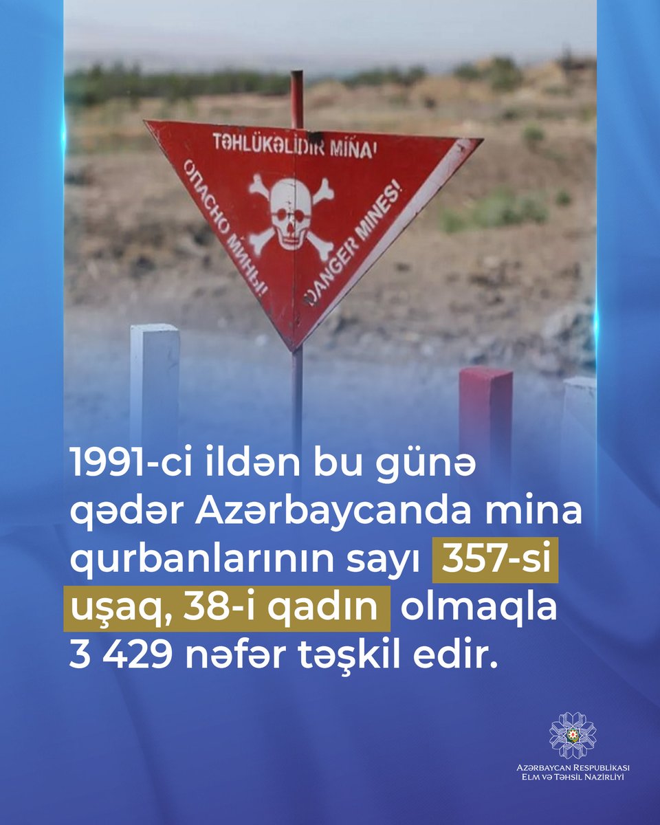 Bu gün Beynəlxalq Mina Xəbərdarlığı və Mina Fəaliyyətinə Yardım Günüdür.
#ANAMA #Minatəmizləmə #MineAwareness #MineAwarenessDay #MineAction #LandmineFree #Azerbaijan #Karabakh