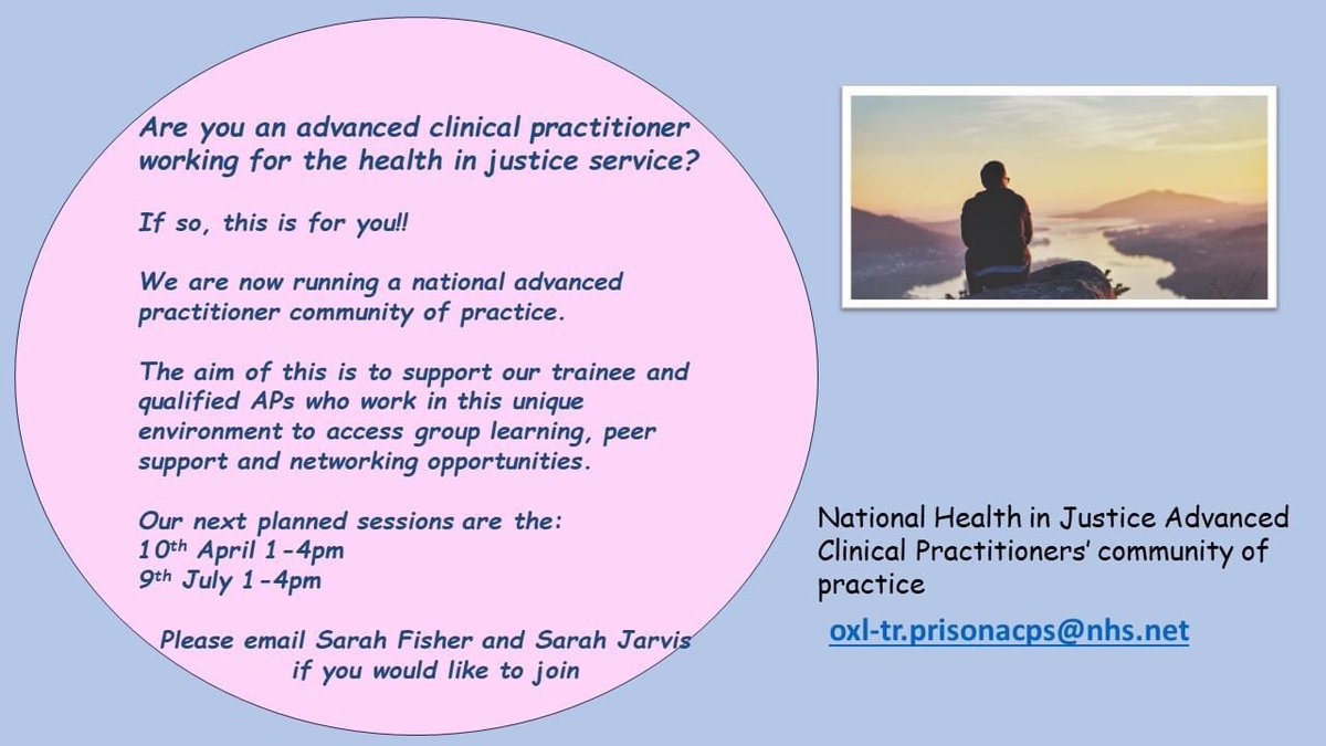 If you are a prison ACP (trainee or qualified) please take a look and share this national Advanced clinical practitioner community of practice