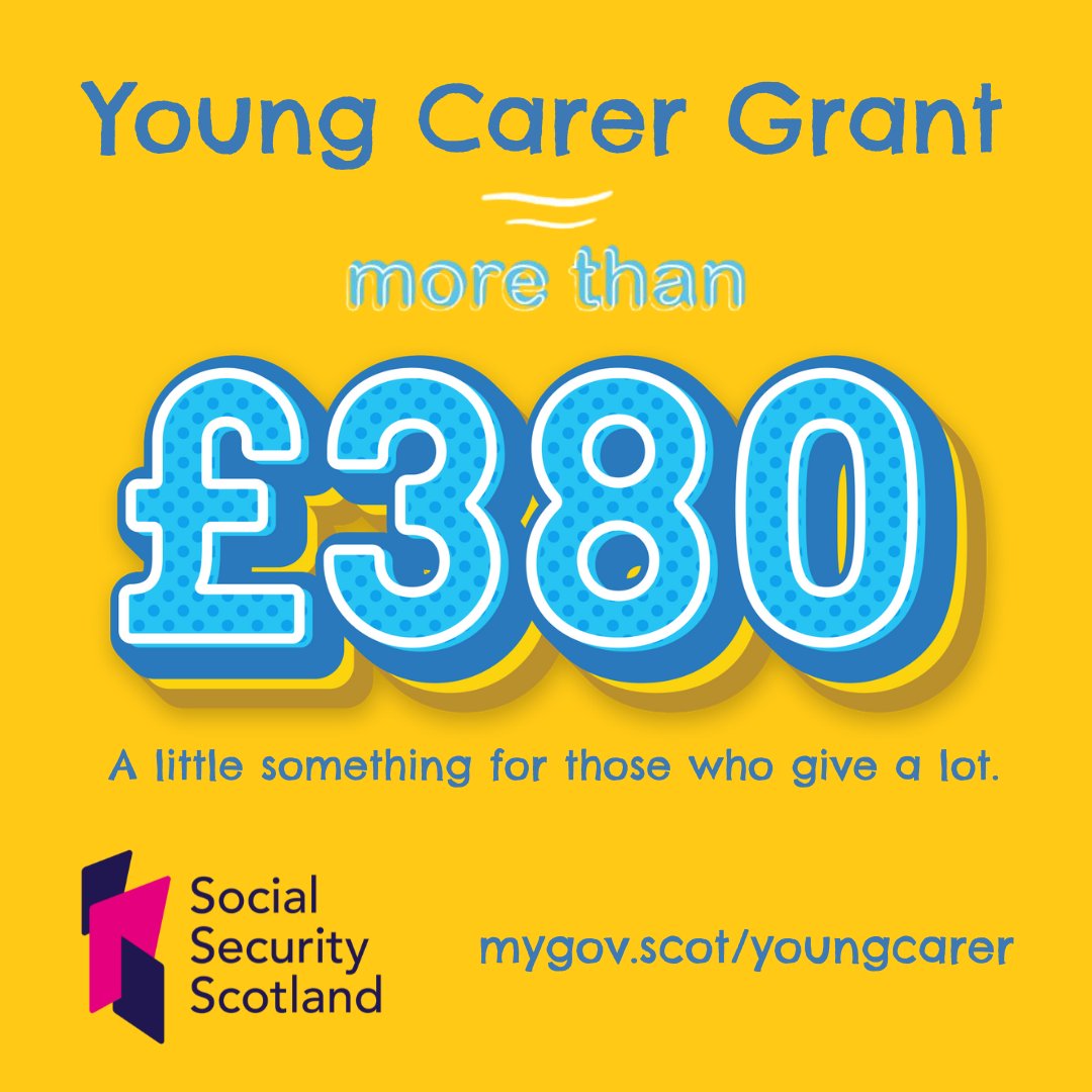 Young carers can get a yearly payment of more than £380 if they: ✅are aged 16, 17 or 18 ✅care for someone who gets a disability benefit ✅spend an average of 16 hours per week caring More at mygov.scot/youngcarergrant