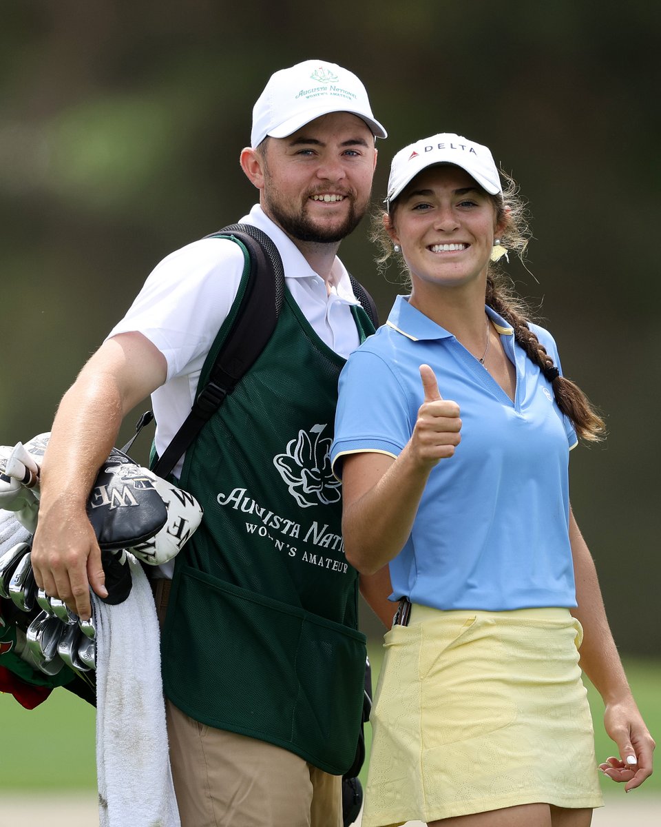 There are no off weeks in golf 👍 Alex Fitzpatrick caddying for his girlfriend, Rachel Kuehn, at the Augusta National Women’s Amateur.