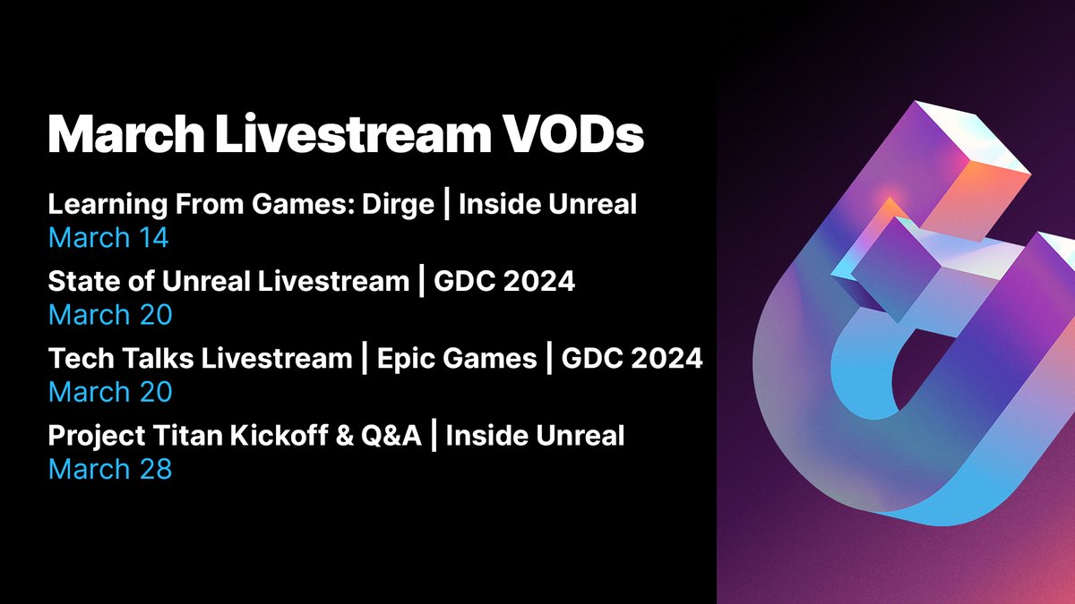 In case you missed any of March's livestreams, we've got the VODs ready 🎦: ⚫epic.gm/unreal-engine-… 🔴epic.gm/fncreate-strea…