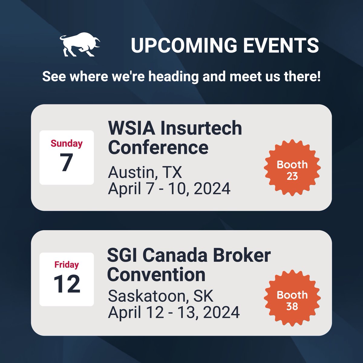 Save the date! Our team is thrilled to be a part of the upcoming <a href="/The_WSIA/">WSIA</a> #Insurtech Conference and <a href="/SGI_CANADA/">SGI CANADA</a> #Broker Convention ✈️

Learn how our platform can help your team efficiently access, store, and compare all of the information they need, exactly when they need it.