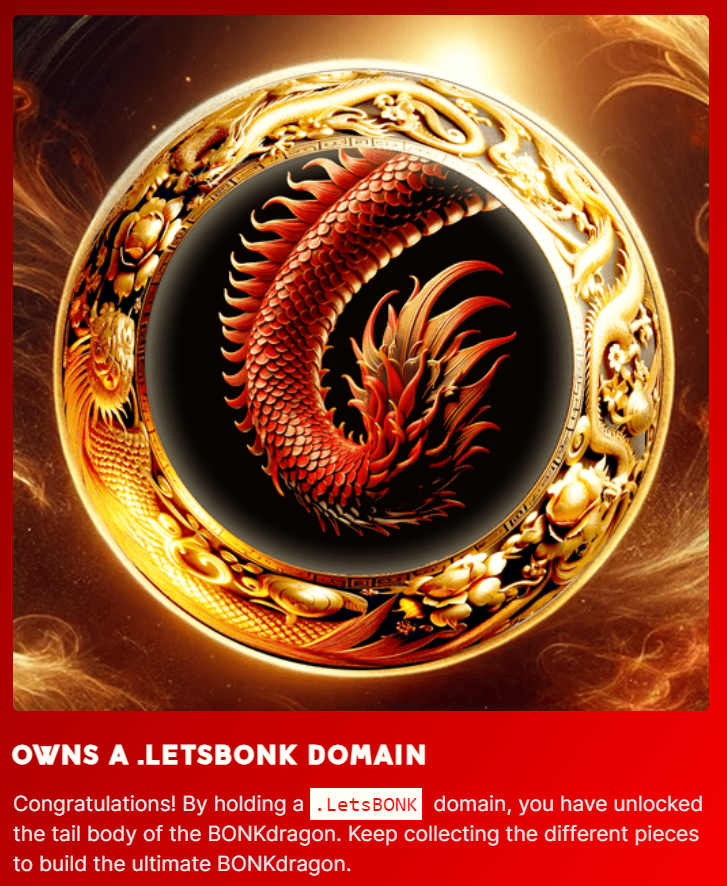 Do you have your #LetsBONK domain yet?

Register a .LetsBONK domain from @AllDomains_ to receive the tail of your BONKdragon!

alldomains.id/domains/letsbo…