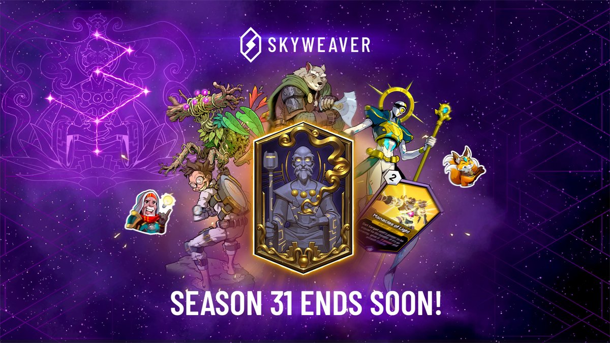 Season 31 ends on Monday! 👀

Play this weekend to get exclusive rewards before it's too late!

⭐ 5 brand NEW cards!✨
⭐ 3 new stickers
⭐ Card Back:  Ode to Lotus 👁️
⭐ New Titles, stickers points, and more!

Access your Skypass 👉 go.skyweaver.net/Skypass