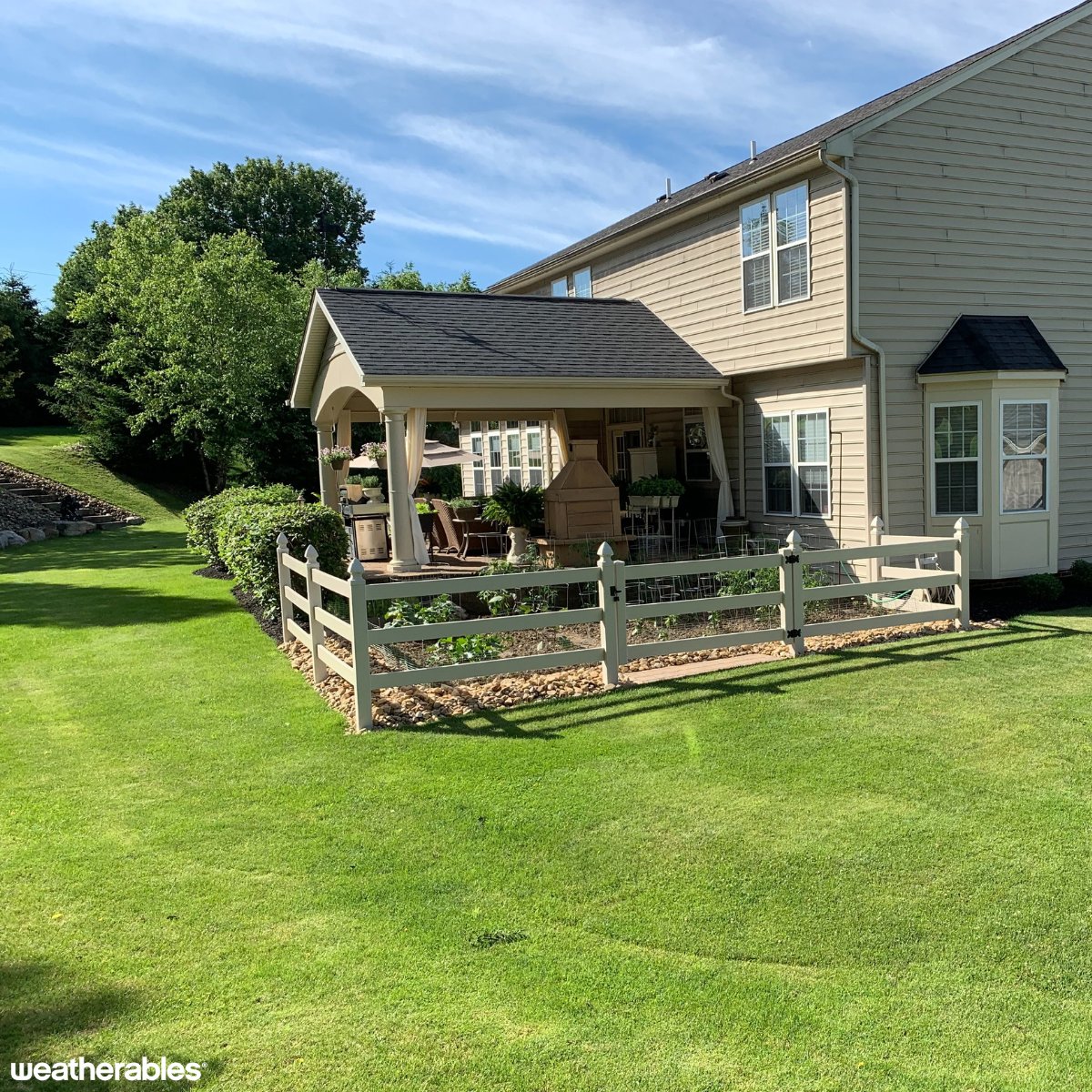 Weatherables 3-rail vinyl fencing for a perfect look that is low maintenance! 

Strong and durable, resilient to the elements, and easy to install - it's the ultimate way to keep your garden secure and looking great.

👉Browse ranch rail designs: ow.ly/i3P850R1bjX