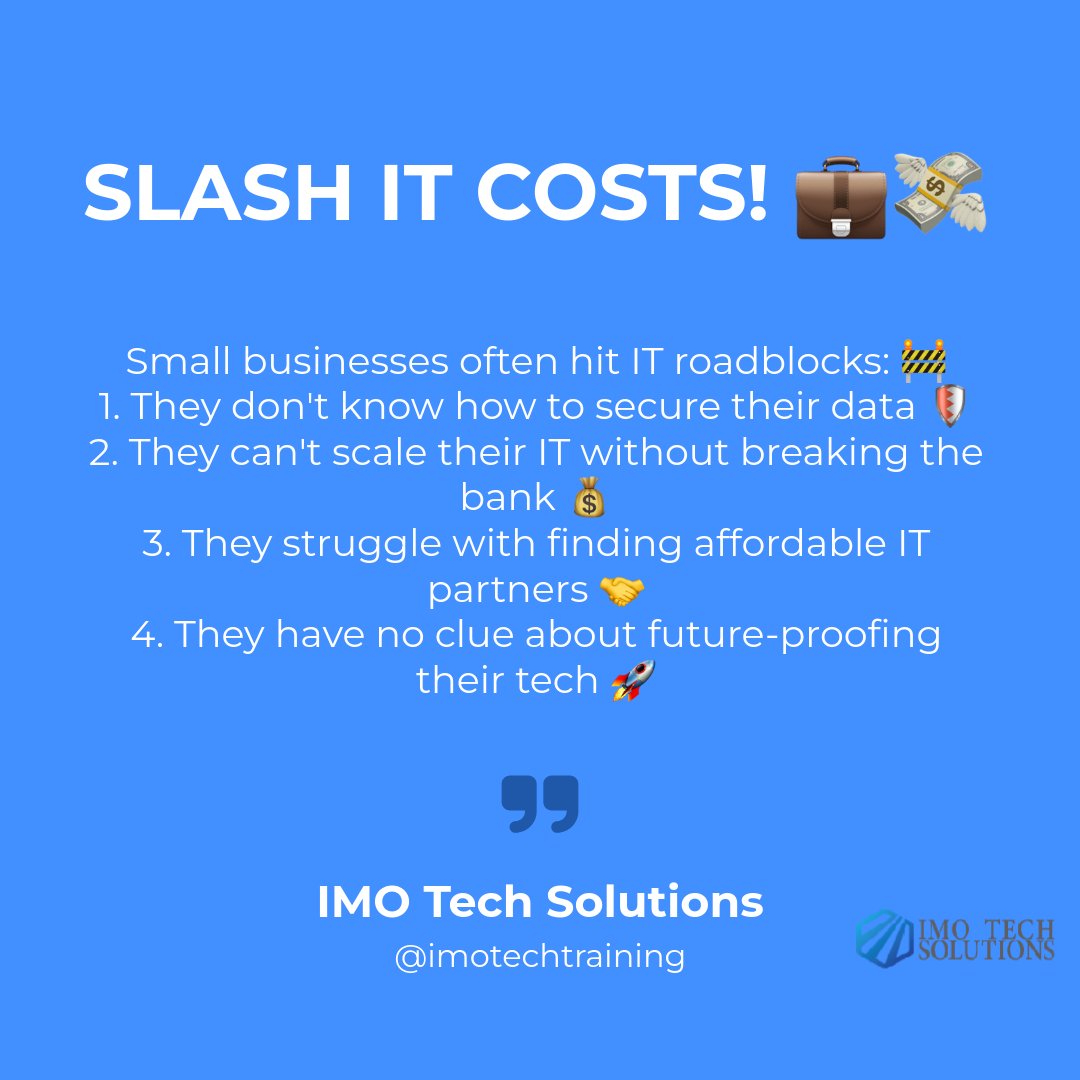 tech_imo's tweet photo. Don't sweat it! IMO Tech has your back! 💪 - For security, we'll tailor a cyber fortress! 🏰 - To scale, we offer elastic solutions! 📈 - Affordable partners? That's our middle name! 🎯 - Future-proof tech? We're the crystal ball of IT! 🔮 CALL US TODAY @ 301 494 5815 📞 https://t.co/YbFRRWpiwr