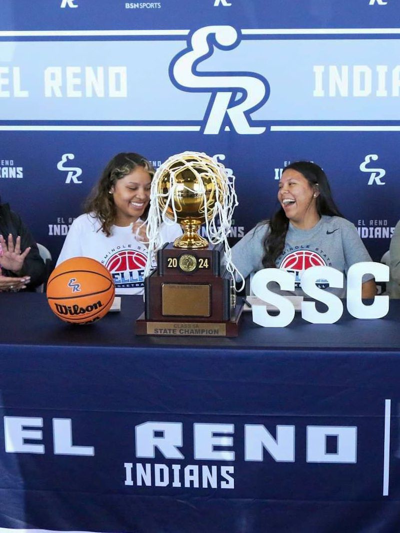 Congratulations to Cheyenne and Arapaho tribal members Nazhoni Sleeper and Pauline Black-Harmon, out of El Reno HS in Oklahoma, who both signed their letters of intent to play basketball at Seminole State College in Seminole, Okla. #NativePreps #Cheyenne #Arapaho 📸Tribal Tribune