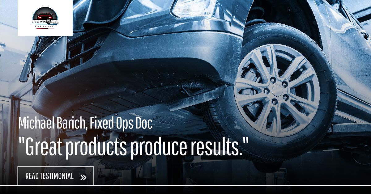 🔥 'Great products produce great results.' 🔥 - Michael Barich, one of the best Fixed Ops Directors of our time, knows a solid tool when he sees one.

We make it so easy for dealerships. Simply, hands-off, and we PROVE it works! 💯 

Ask us how.

buff.ly/3xkPlZZ