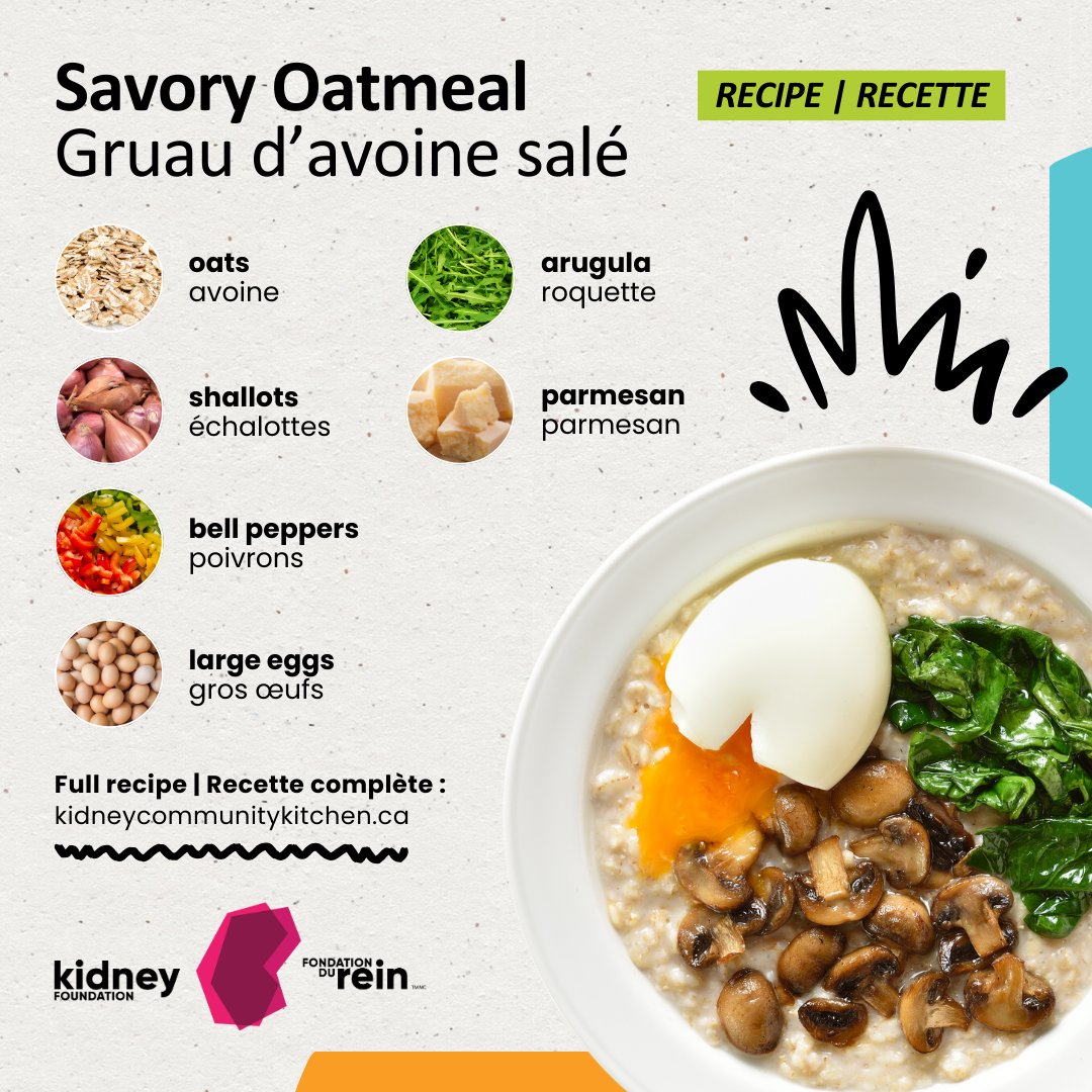 Have you tried savory #oatmeal yet? 🤔 If not, you might be missing out! Our kidney-friendly #recipe combines hearty oats with flavorful stir fry veggies and eggs for a delicious twist on a #breakfast classic. 🌟 Find it here: bit.ly/Recipe-SavoryO…