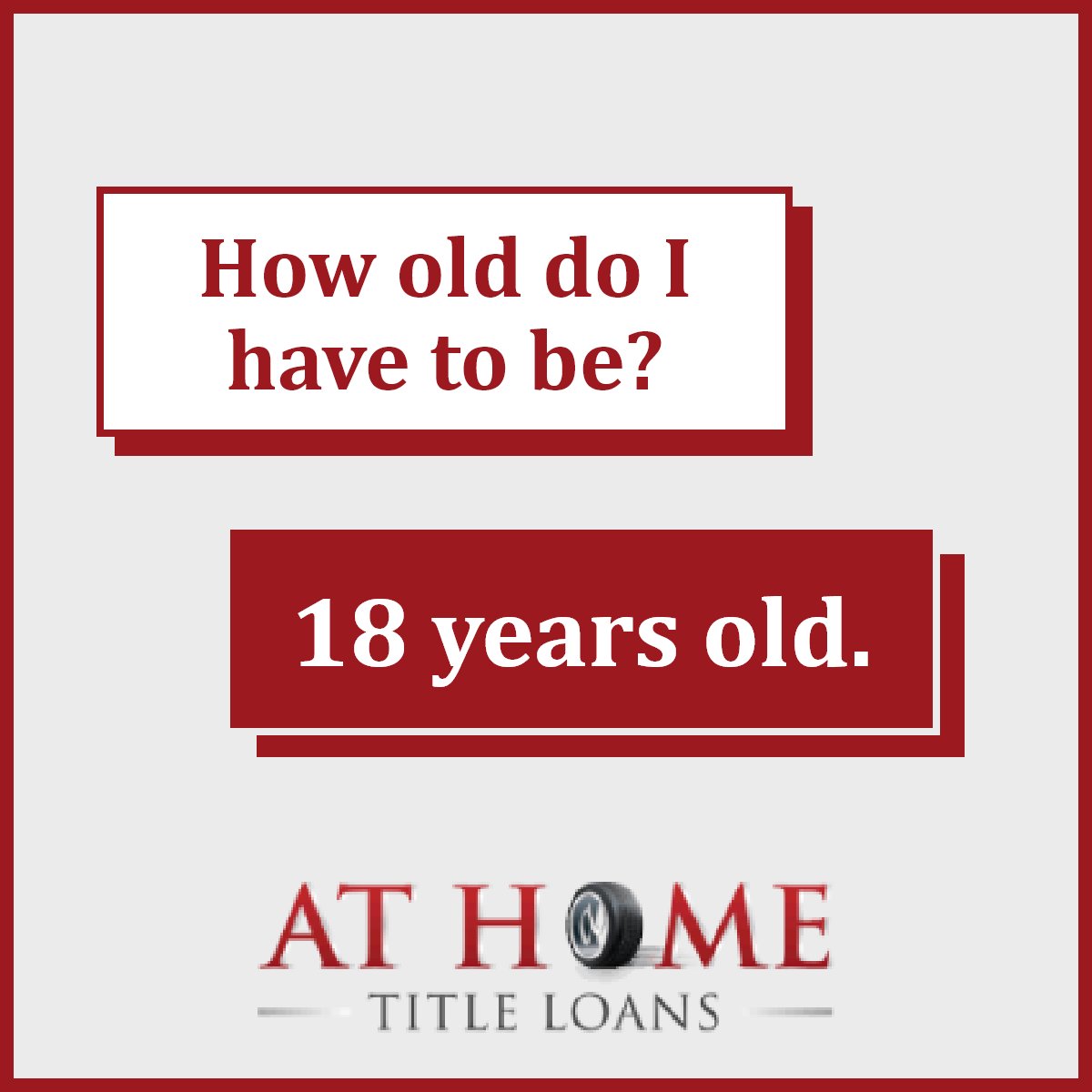 That's right! You just need to be at least 18 years old to qualify for a title loan.🚗💵👍 You could get emergency cash immediately today or the next business day! Visit our website to get started: athometitleloans.com  

#AtHomeTitleLoans #onlinetitleloans #onlinetitlepawn