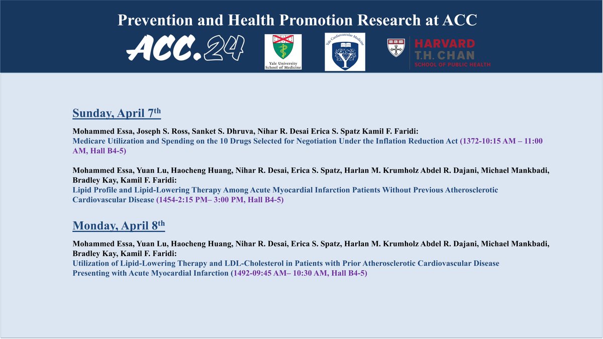 🌟 Excited to share our latest research at #ACC24! 🌟 Exploring Lipid Profiles & Therapy in AMI Patients without prior ASCVD. Analyzing Medicare Spending on Key Drugs under the Inflation Reduction Act. Delving into Lipid-lowering Therapy & LDL-C in patients with previous ASCVD.