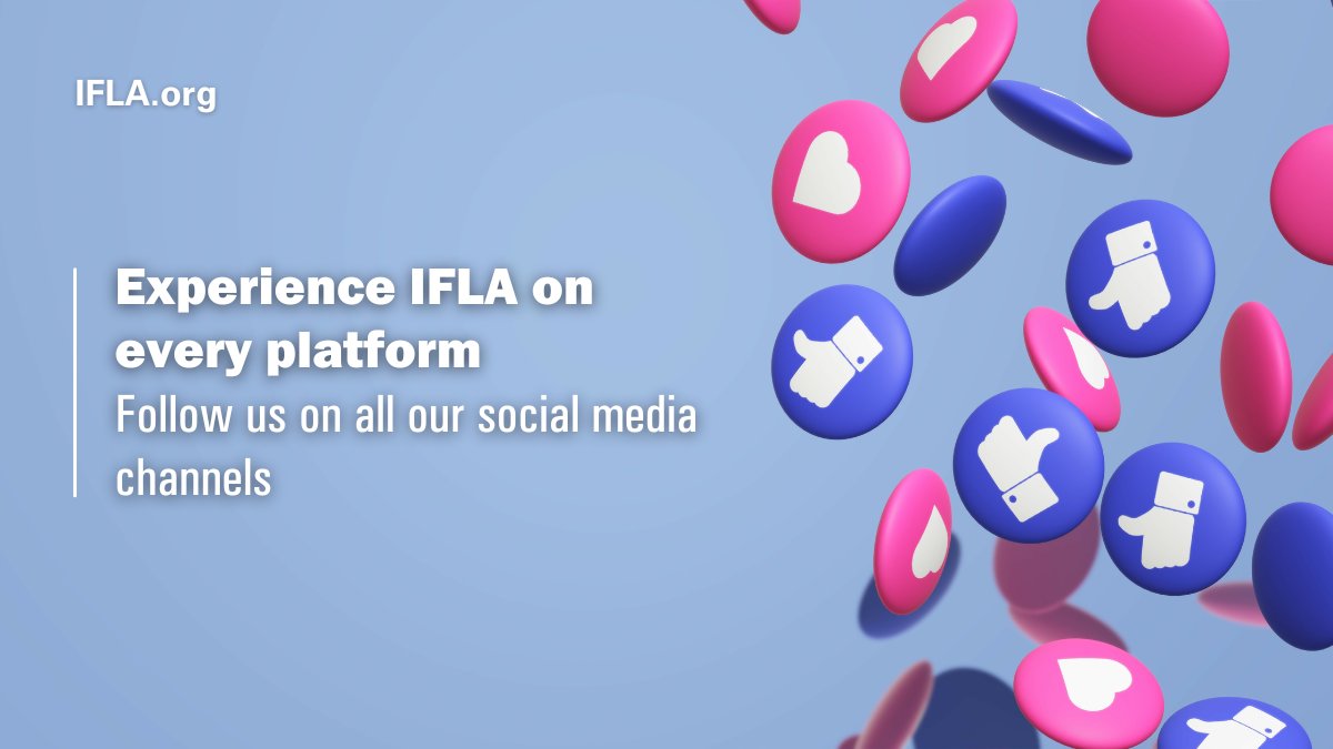 📡 Connect with #IFLA on every platform to stay informed with the latest news & updates from the #library field! 📘 Facebook bit.ly/49iBJMk 📗 LinkedIn bit.ly/3VOXDDJ 📙 Instagram bit.ly/3U50aZp 📕 YouTube bit.ly/3vCTqII