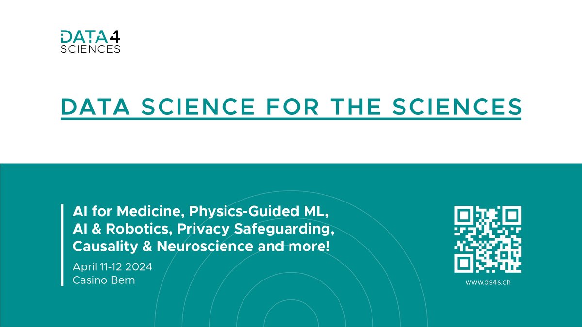 Swiss Data Science Center (@sdscdatascience) on Twitter photo Don't miss out on the first Swiss Conference on Data Science for the Sciences (DS4S) happening in Bern on April 11-12, 2024 !  Mark your calendars and secure your spot today! 
ds4s.ch Don't miss out on the first Swiss Conference on Data Science for the Sciences (DS4S) happening in Bern on April 11-12, 2024 !  Mark your calendars and secure your spot today! 
ds4s.ch