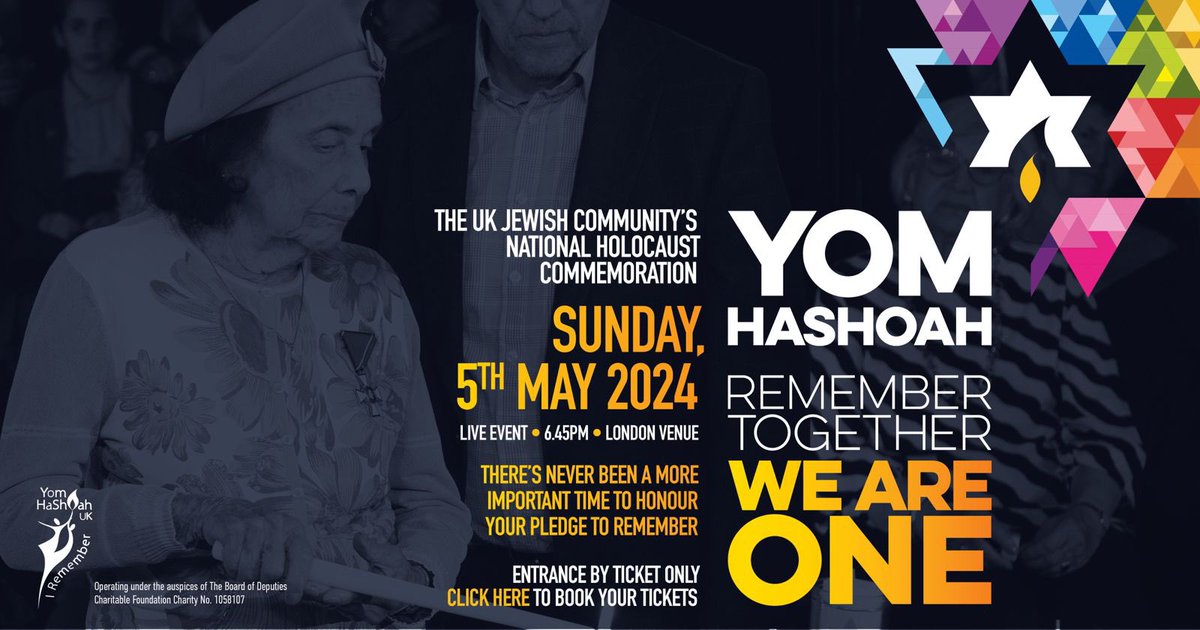 🕊️ Join us in person for #YomHaShoah2024 on Sun 5th May, 6:45PM. Remember together in unity as we honour the past and shape the future. 🎟️ Book FREE tickets: yomhashoah.org.uk #CentralLondon #NeverForget #HolocaustRemembrance #UnityInMemory #WeRemember #StandTogether